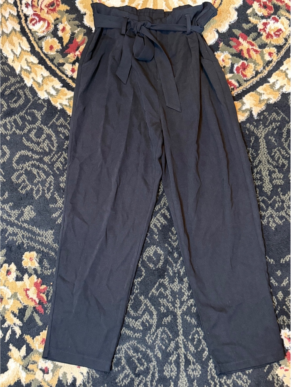 Windsor black ruffled bow tie High-Waist Paperbag Tie-Waist Pants - Black